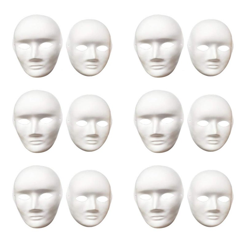 Vankcp 12 Pcs DIY White Mask, Halloween White DIY Masks,Plain Mask Paper Full Face Opera Masquerade Masks - Image 1